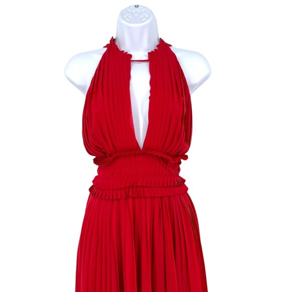 Max Studio Red Pleated Halter Dress Cocktail Party Elegant Size Medium NWT - Picture 2 of 15